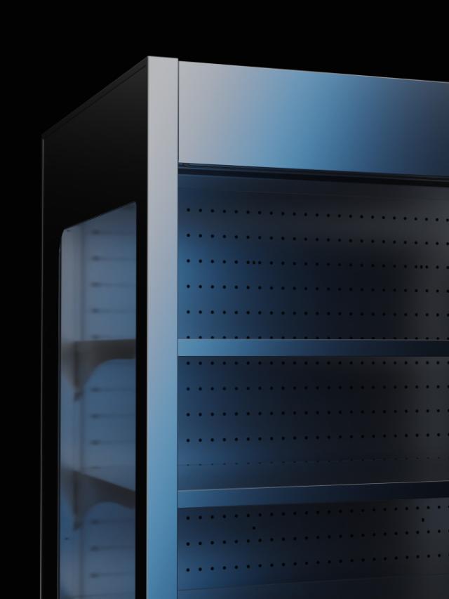 close up abstract view of multideck display chiller