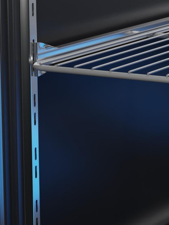 abstract close up view of a nylon coated wire shelf inside a cabinet