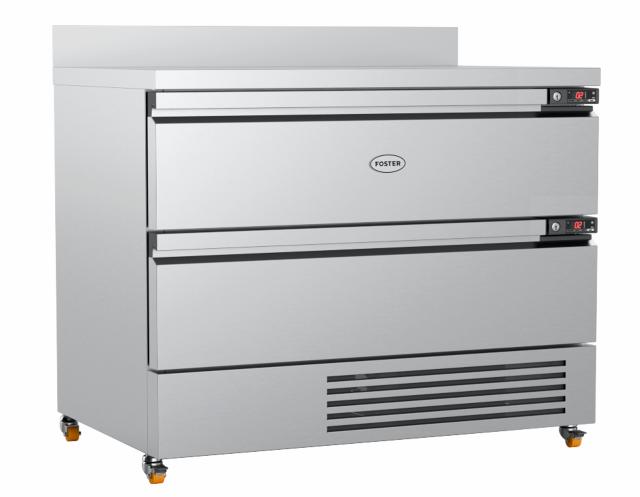 FlexDrawer counter with rear splashback viewed from an angle